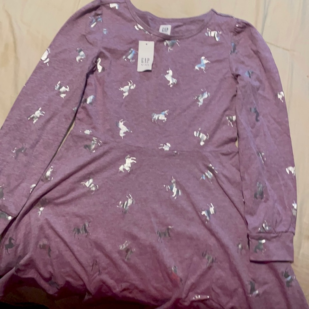Purple spring dress with silver unicorns with tag